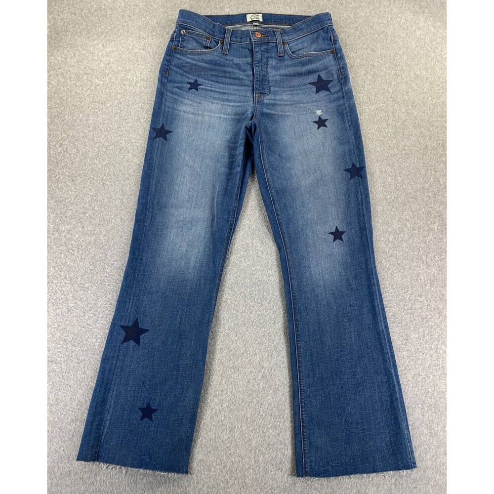 J Crew Billie Demi Boot Crop Womens Size 29T Blue Raw Hem Mid Rise Jeans America